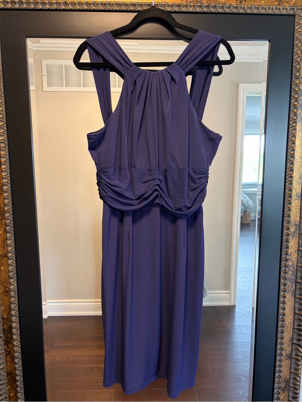 David Meister Sleeveless Deep Purple Maxi Dress with Gathered Bodice